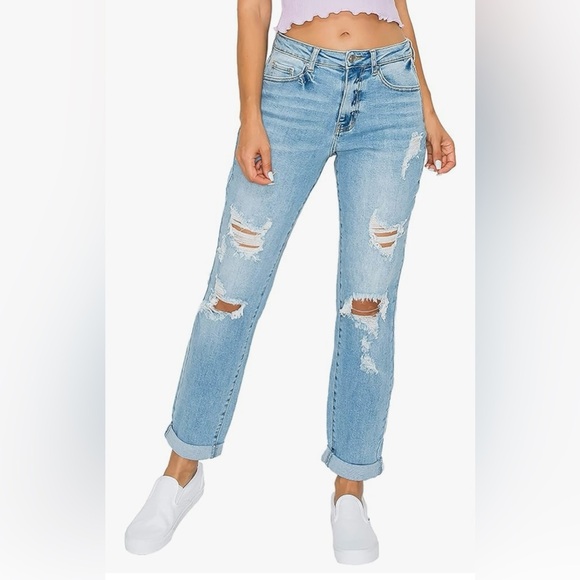 Wax Jean Light Blue Ripped Boyfriend Jeans - Picture 1 of 12